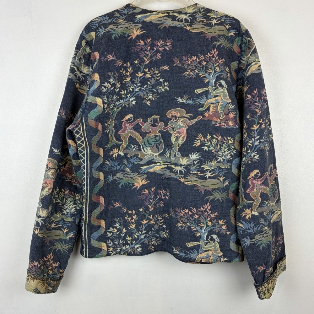 Vtg Doncaster Special Folk Toile Tapestry Art To Wear Jacket Sz 6 Frog Closure - Picture 2 of 8